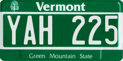 VT license plate YAH225