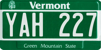 VT license plate YAH227