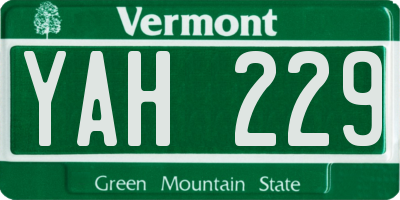 VT license plate YAH229