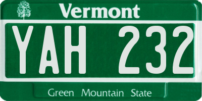 VT license plate YAH232