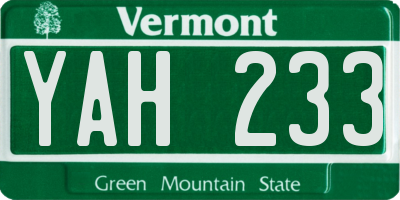 VT license plate YAH233
