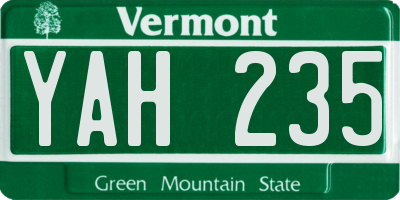 VT license plate YAH235