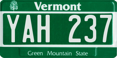 VT license plate YAH237