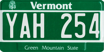 VT license plate YAH254