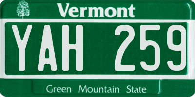 VT license plate YAH259