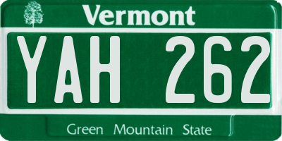 VT license plate YAH262