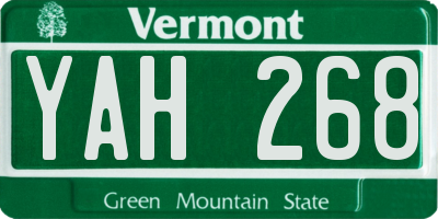 VT license plate YAH268