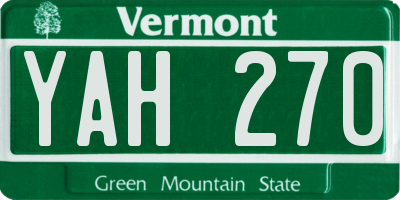 VT license plate YAH270