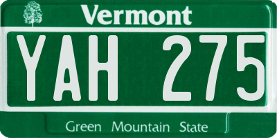 VT license plate YAH275