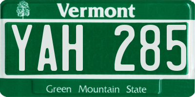 VT license plate YAH285