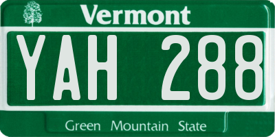 VT license plate YAH288