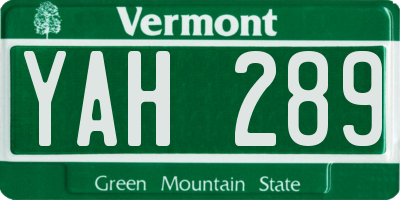 VT license plate YAH289