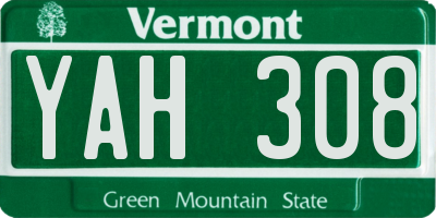 VT license plate YAH308