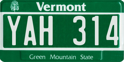 VT license plate YAH314