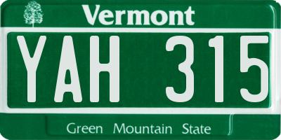 VT license plate YAH315