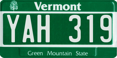 VT license plate YAH319