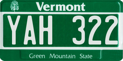 VT license plate YAH322