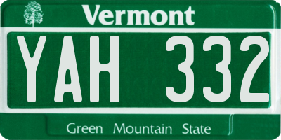 VT license plate YAH332
