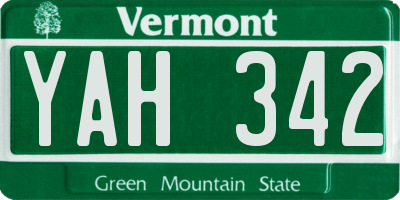 VT license plate YAH342