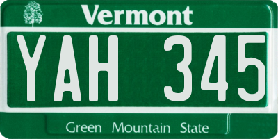 VT license plate YAH345