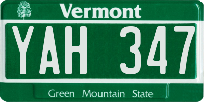 VT license plate YAH347