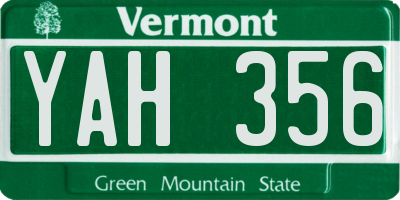 VT license plate YAH356