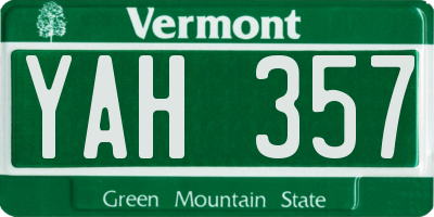 VT license plate YAH357