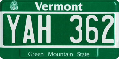 VT license plate YAH362