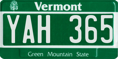 VT license plate YAH365