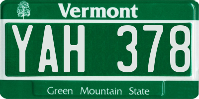 VT license plate YAH378