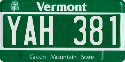 VT license plate YAH381