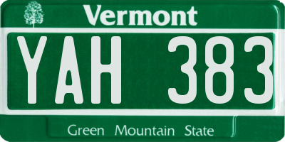VT license plate YAH383