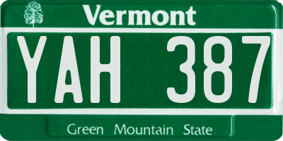 VT license plate YAH387