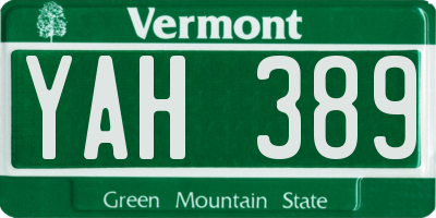 VT license plate YAH389