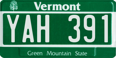 VT license plate YAH391