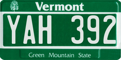 VT license plate YAH392