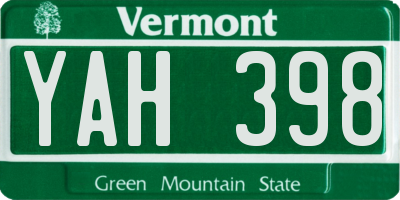 VT license plate YAH398