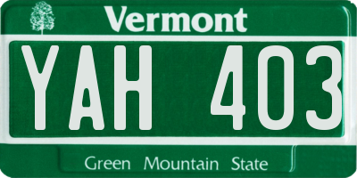 VT license plate YAH403