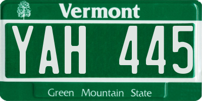 VT license plate YAH445