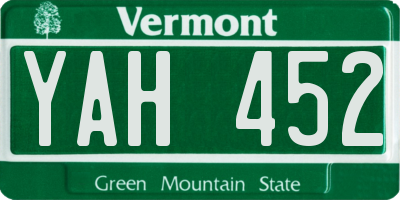 VT license plate YAH452