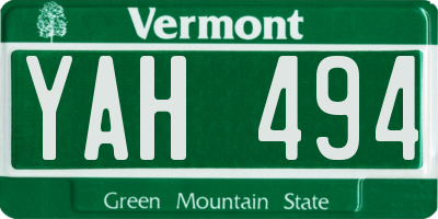 VT license plate YAH494