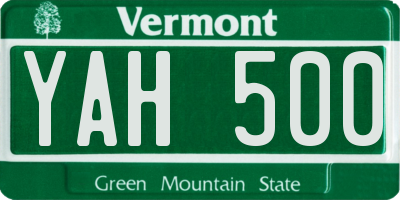 VT license plate YAH500