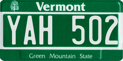 VT license plate YAH502