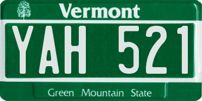 VT license plate YAH521