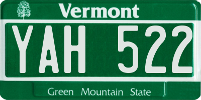 VT license plate YAH522