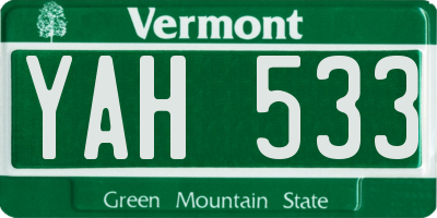 VT license plate YAH533
