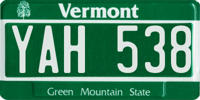 VT license plate YAH538