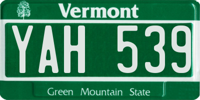 VT license plate YAH539