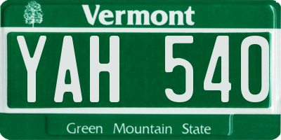 VT license plate YAH540