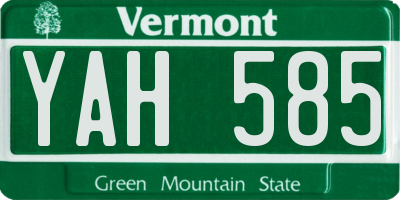 VT license plate YAH585